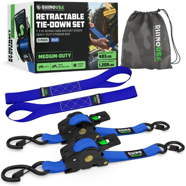 Correas retráctiles Rhino USA, 1 cm x 3 m, 550 kg, paquete de 2