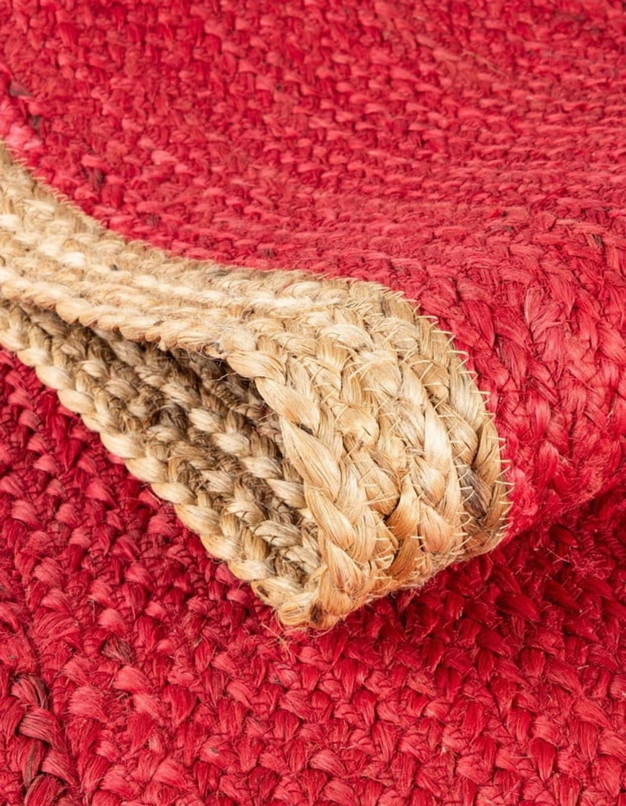 2x3 Ft Oval Red Jute Area Rug | Handmade | Solid Farmhouse Design | Natural Jute Rug for Living Room | Dining Room | Bedroom | Kitchen | Hallway | Entryway