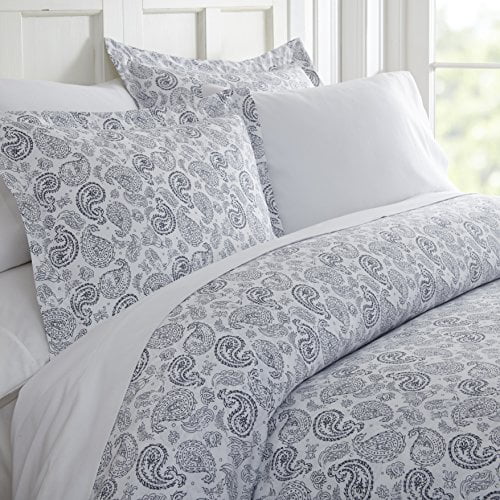 Home Spun Premium Ultra Soft 3-Piece Coarse Paisley Print Duvet Cover Queen Set - Navy