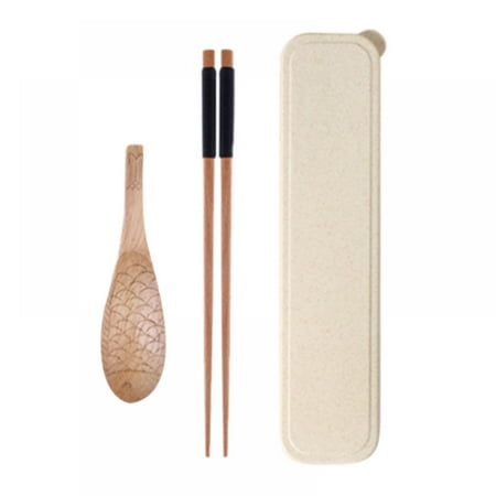 

2 Pieces Wooden Flatware Set Japanese Style Wooden Spoons and Wooden Chopsticks Set Natural Environmentally Friendly Tableware for Kitchen Home Camping Picnic