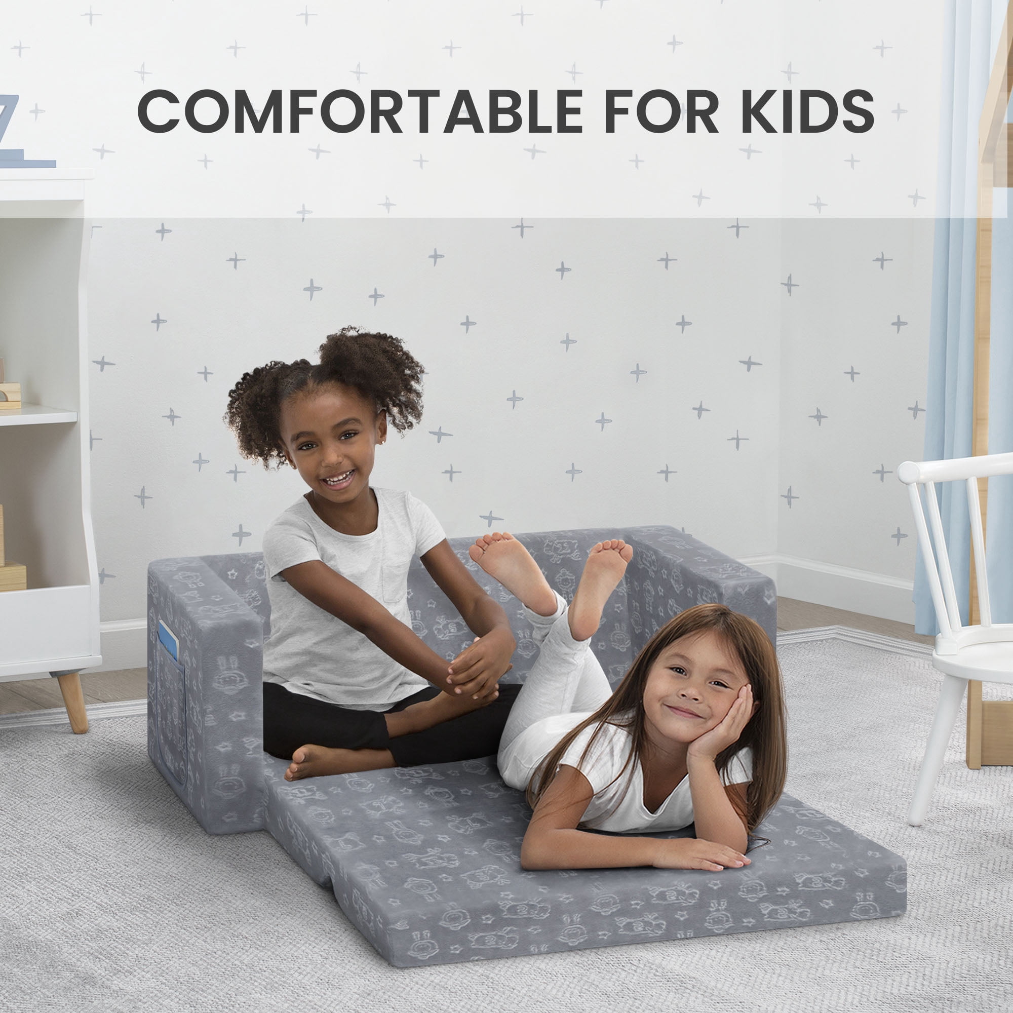 Serta Perfect Sleeper Extra Wide Convertible Sofa to Lounger - Comfy 2-in-1 Flip Open Couch/Sleeper for Kids, Multiple Colors