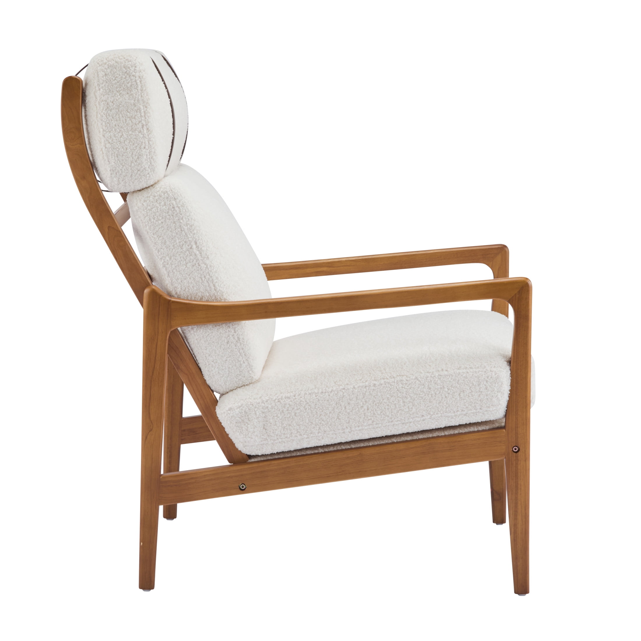 Christopher Knight Home Mid-Century Modern Accent Chair, Solid Wood Frame with High Back, Beige Boucle Cushions