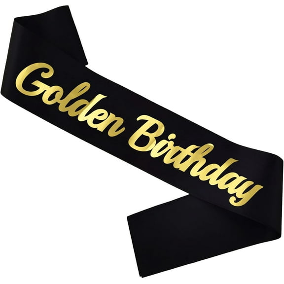 1 pcs Golden Birthday Sash, Black Birthday Sash Shining Glitter Cloth Gold Birthday Sash with Safety Pin Soft Golden Birthday Sash for Men Or Women Birthday Party Favors