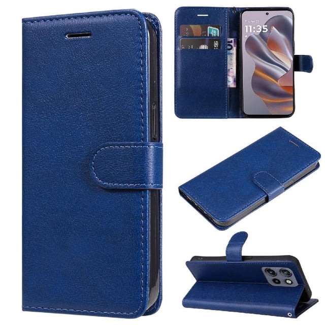 Wallet Case for Motorola Edge 50 Neo Flip Cover with Card Slots, Magnetic Stand & Strap Blue