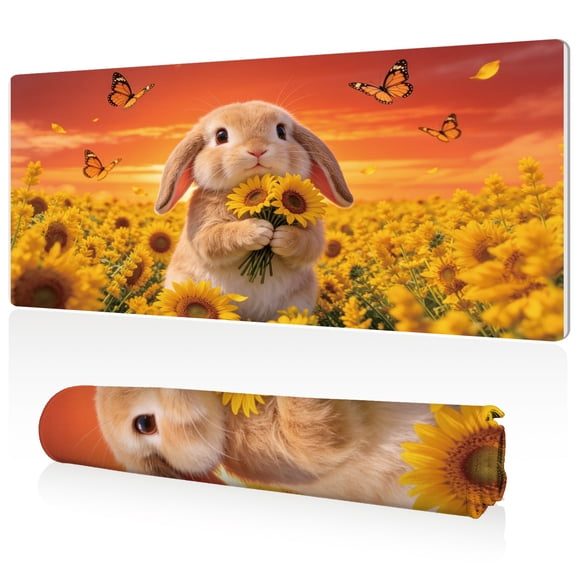 LIVEKEY XXL Mouse Pad Sunset Rabbit 80x40cm Non Slip Durable Easy Clean Stitched Edges Full Desk Coverage for Gaming Office Use