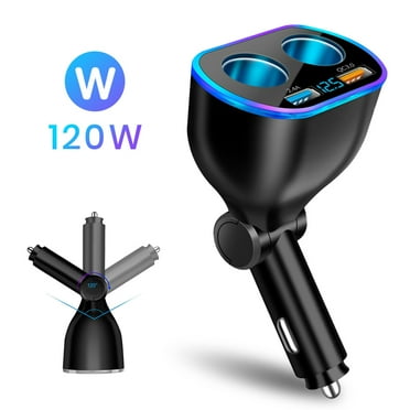 Rimoody QC3.0 USB Car Charger 2 Port Cigarette Lighter Socket Fast Charging with LED lights