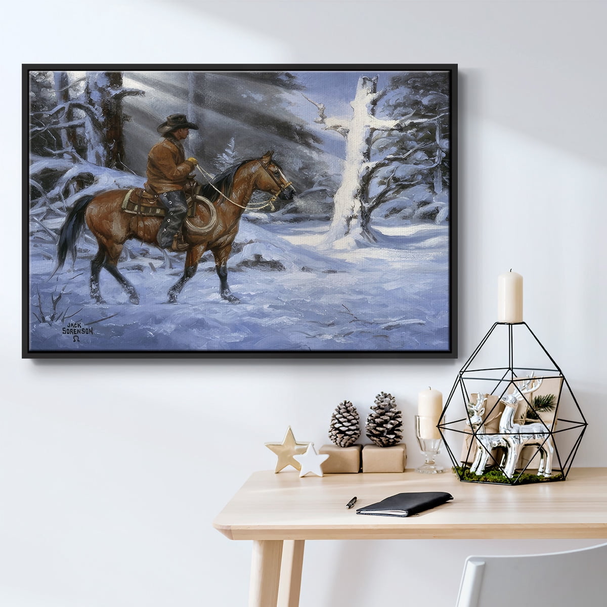 Silent Night, Holy Night - Framed Gallery Wrapped Holiday Canvas - 17 x 25 - Black Frame