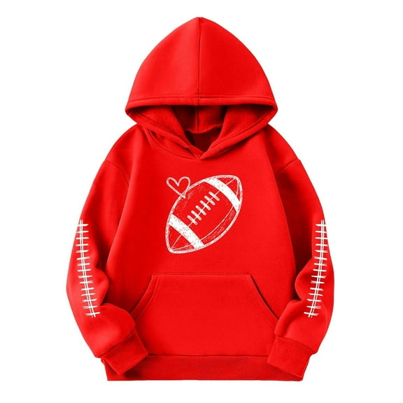 Teen Kids Pullover Hoodie Girls Casual Sweatshirt With Football Print Soft Athletic Outerwear Clothing Watermelon Red Size 13-14T