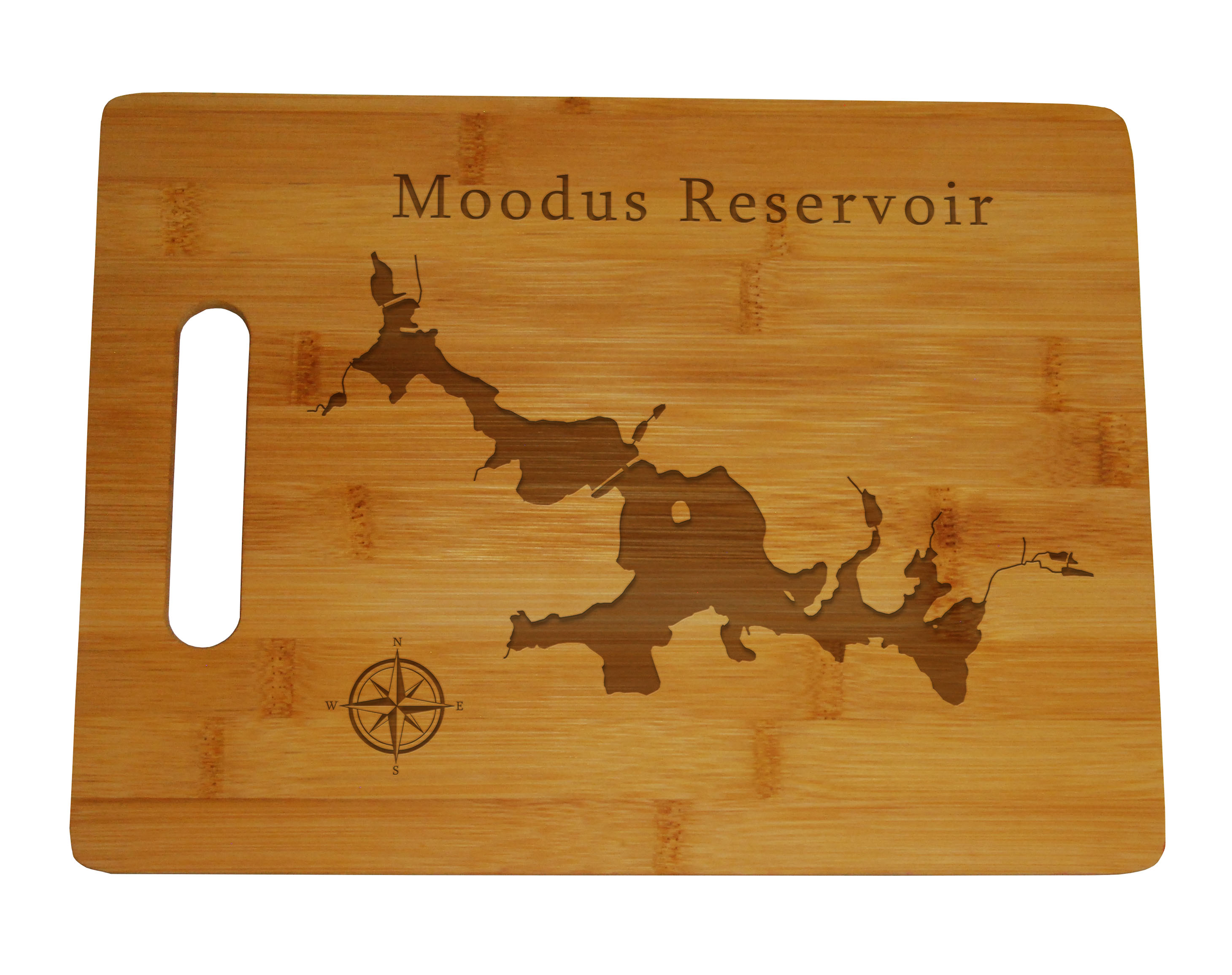 Moodus Reservoir Map Engraved Bamboo Cutting Board 9.75x13.75 inches