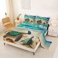 thumbnail image 2 of Manfei Cute Sea Turtle Queen Sheets,Sandy Beach Queen Sheet Sets,Yellow Green,4pcs,1 Flat Sheet, 1 Fitted Sheet and 2 Pillowcases, 2 of 7