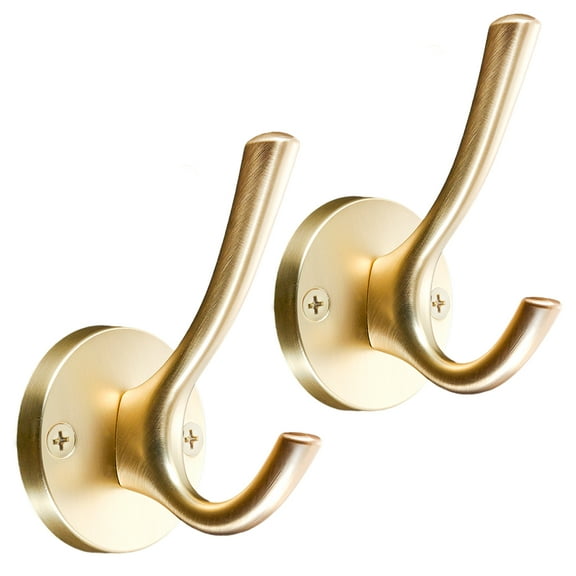 2 Pcs Gold Coat Hooks, Wall Mounted Towel Robe Clothes Holder for Bathroom Kitchen Closet,Hand Towel Hooks for Cubicle Bathroom Kitchen Closet