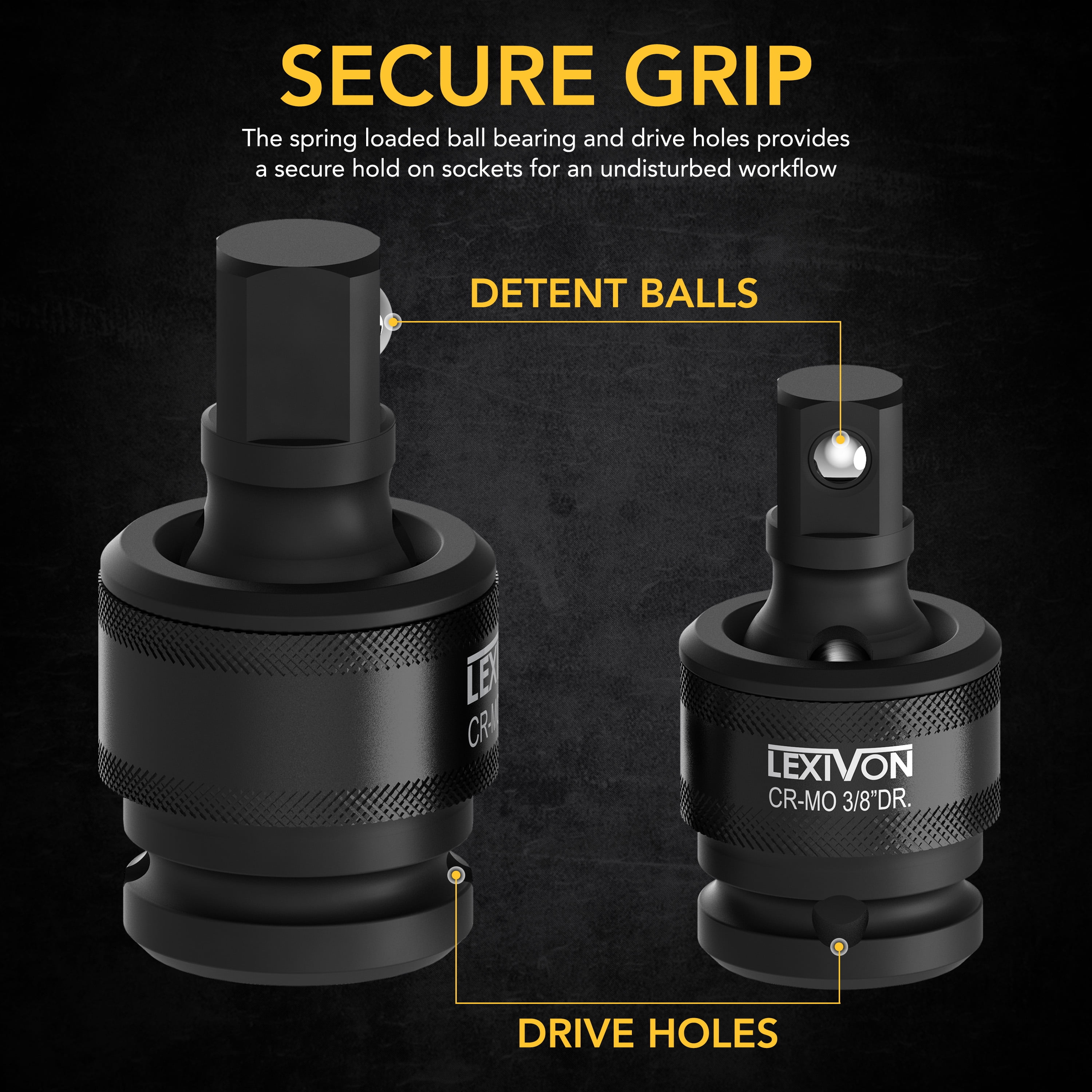 LEXIVON Premium Impact Universal Joint Socket Swivel Set | 3-Piece Ball  Spring Design 1/2
