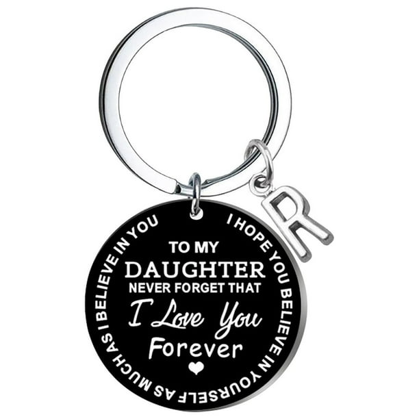 Llaveros para mujer, llavero de billetera, llavero de auto, lindo llavero DIY para mi hija, llavero de acero inoxidable negro con apellido de 26 letras, 2,5 cm, decoraciones de moda