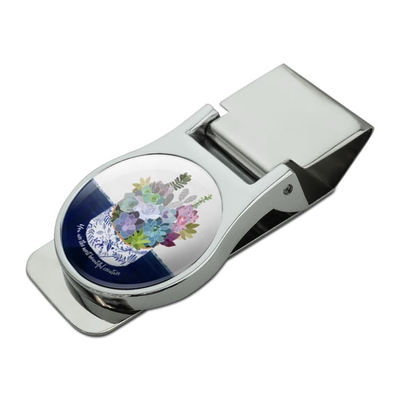 You are the Most Beautiful Creature Unique Succulents Satin Chrome Plated Metal Money Clip