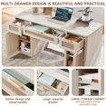 thumbnail image 5 of Joaxswe 56" Office Desk with File Cabinet, Rattan Wood Work Desks, Boho Study Table for Computer Office, Bedroom, Grey White, 5 of 7