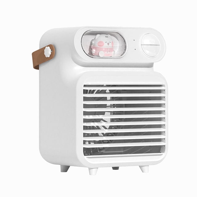 Portable Air Cooler Led Air Conditioning Cartoon Mini Air Purifier Office Humidification Cooling Fan(White)