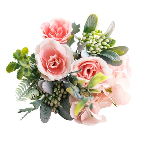 Billuyoard Rosa de tela de seda decorativa para el hogar y la Oficina, ramo de rosas artificiales realistas para fiesta de boda Flores artificiales rosa