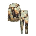 thumbnail image 4 of Women's Pajamas Set Comfy Lounge Two Piece Long Sleeve Pjs Soft Sleepwear, Moose Vintage, 4 of 6