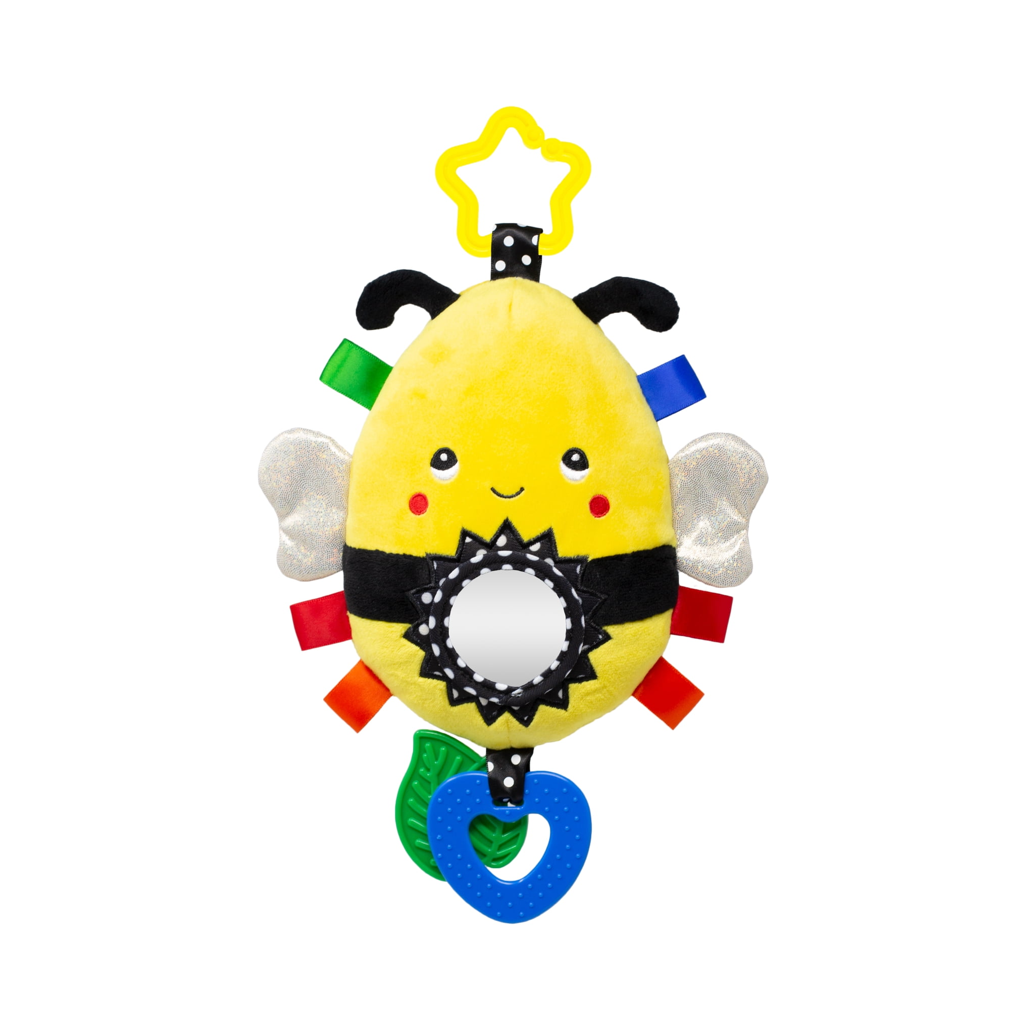 Kalianii Squish 'N Play Bee Activity Toy- Multi-Sensory Learning Baby Toy - Stroller Toy, Car Seat Toy, Tummy Time Toy, Teether Toy, Crinkle Toy, Baby Gift - With Mirror, Rattle & Taggies