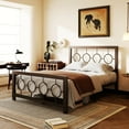 thumbnail image 2 of Amolife Brown Full Size Metal Platform Bed Frame with Circular Vintage Headboard & Footboard, 2 of 9