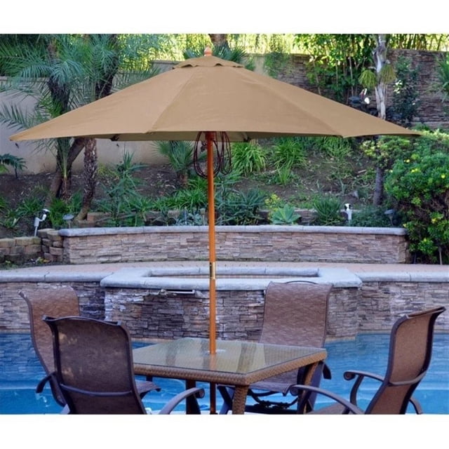 Jeco Parasol de Marché en Bois de 9 Pieds pour Patio en Polyester, Brun