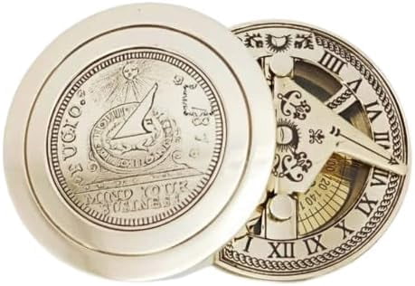 Maritime treasures Vintage Brass Pocket Compass with Sundial – Antique Style Magnetic Navigation Compass for Hiking, Camping, Survival, Travel & Nautical Collectors