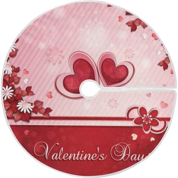 FMSHPON Valentine's Day Romantic Love Heart Flowers Xmas Christmas Tree Skirt Stand Mat for Holiday Party Decoration Indoor Outdoor 48 inches