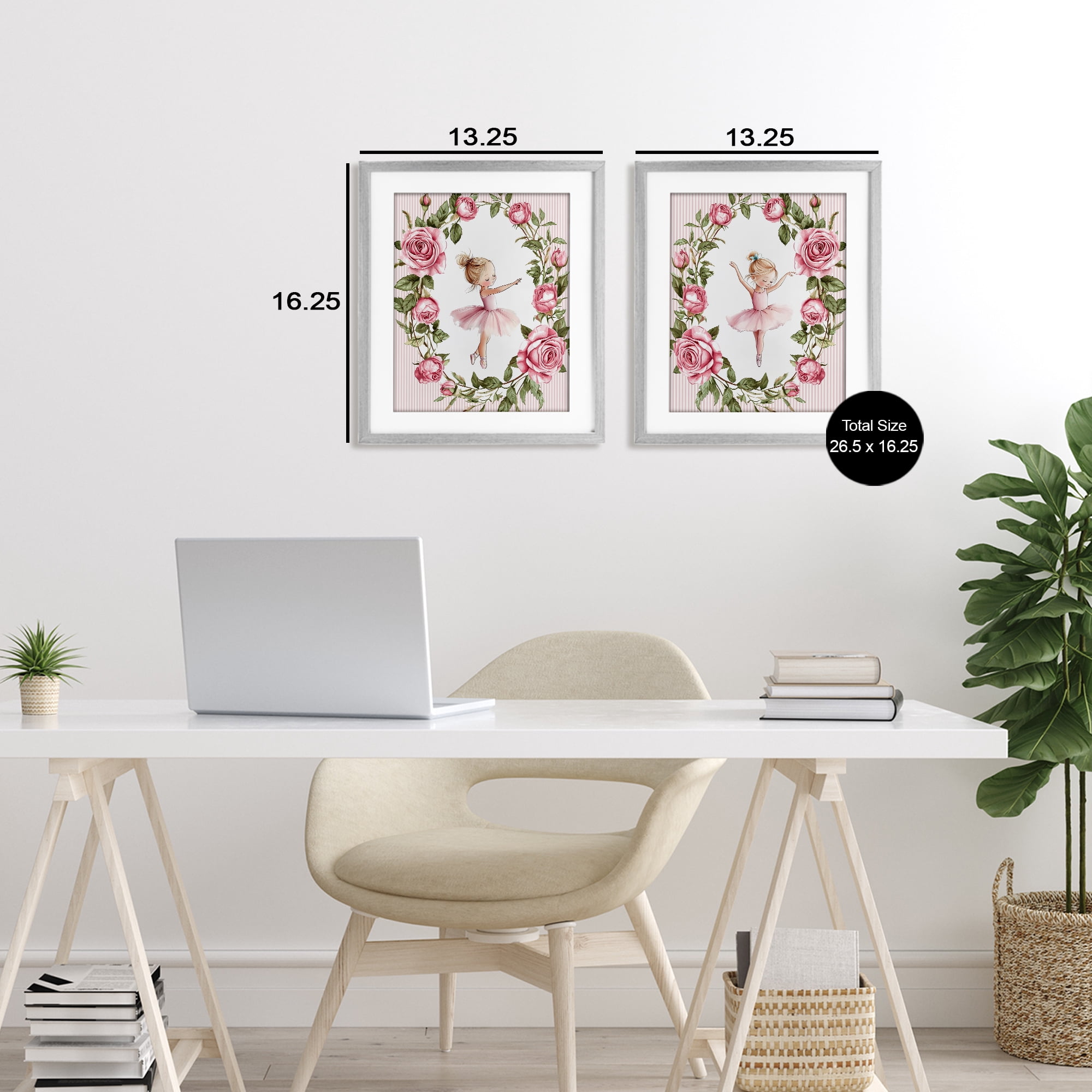 Stupell Industries Little Rose Dancers 2 Piece Gray Framed Print Under Glass Set, design by Christine Simpson Art
