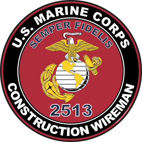 U.S.M.C. MOS 2513 Construction Wireman Decal 3.8" - Red