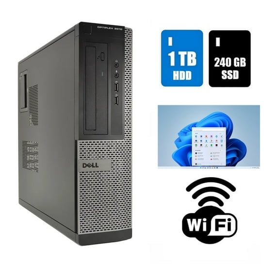 Restored Dell OptiPlex 3010 DT Desktop Computer 16GB Ram 240GB SSD Wi-Fi Windows 11 Pro (Refurbished)