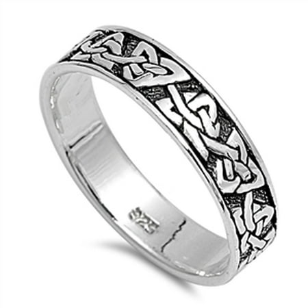 Sterling Silver Celtic Pattern - Men Women Sterling Silver 5mm 5mm Celtic Pattern Band Engagement Ring