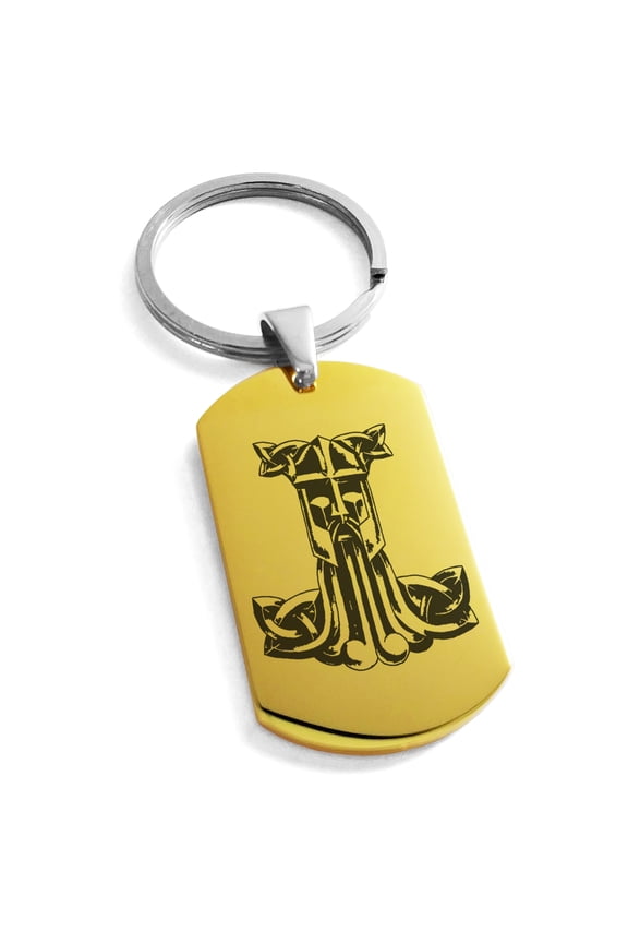 Stainless Steel Thor's Hammer Mjolnir Celtic Viking Rune Engraved Dog Tag Keychain Keyring