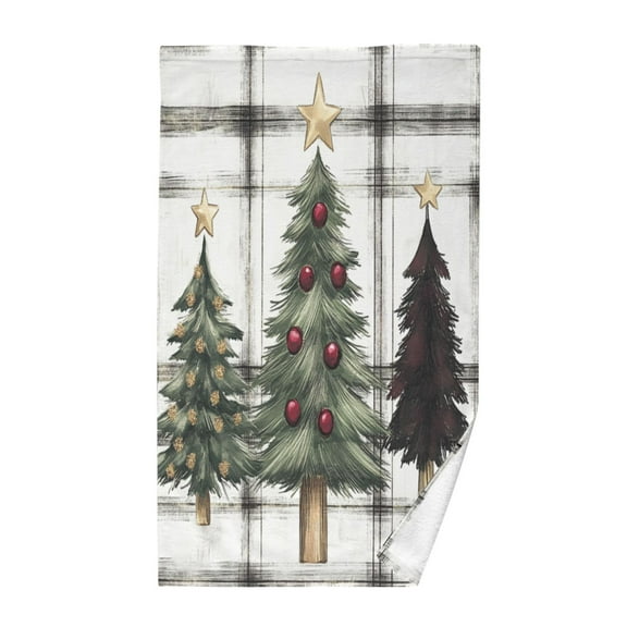 Wobogo Christmas Trees on A White and Black Plaid Pattern Face Towel Soft Breathable Cotton Towel Set for Bathroom Kitchen Hotel Spa Gift Decor