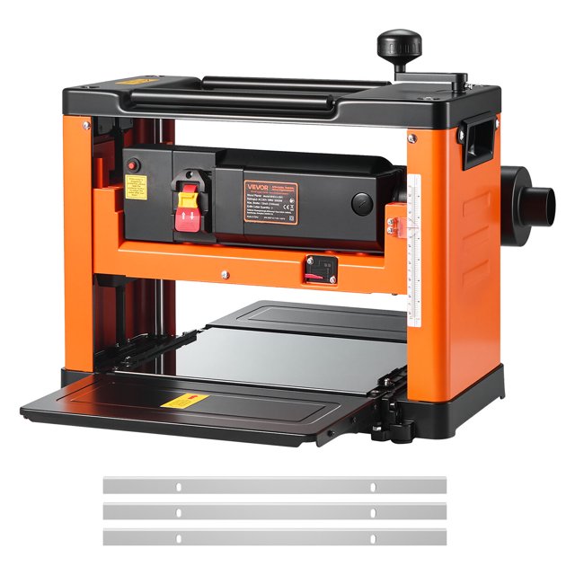 VEVOR Thickness Planer, Three-Blade, 13-Inch Width Worktable Power Benchtop Planer, 2000W 23500 RPM Powerful Motor, Dual Rollers, Over Protection, Single Speed Woodworking