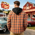 thumbnail image 5 of Lumtrix Flannel Shirt For Men Casual Long Sleeve Button Down Plaid Shirts Jackets Loose Drawstring Hooded Tops With Pocket Orange M, 5 of 6