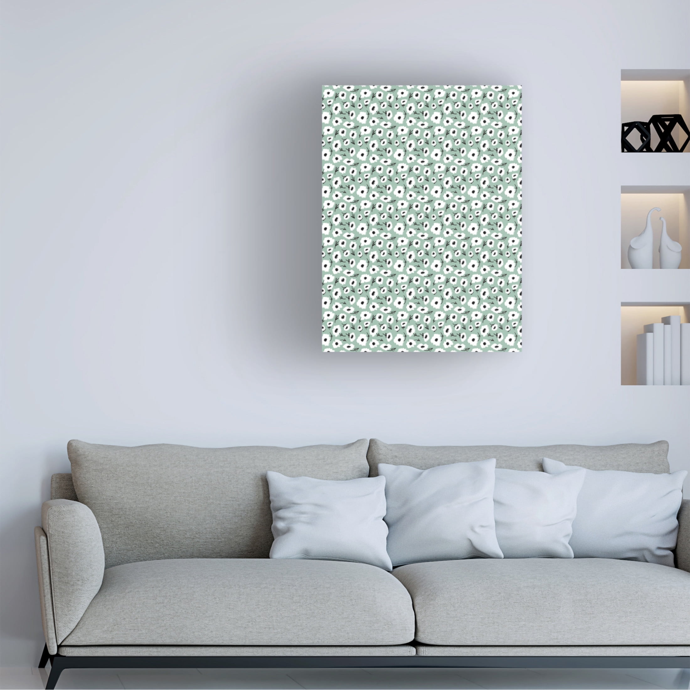 Canvas Wall Art - Treechild 'Cute Flowers on Mint' Wall Art for Living Room, Bedroom, or Office D?cor by Trademark Fine Art - 35 x 47 Inches