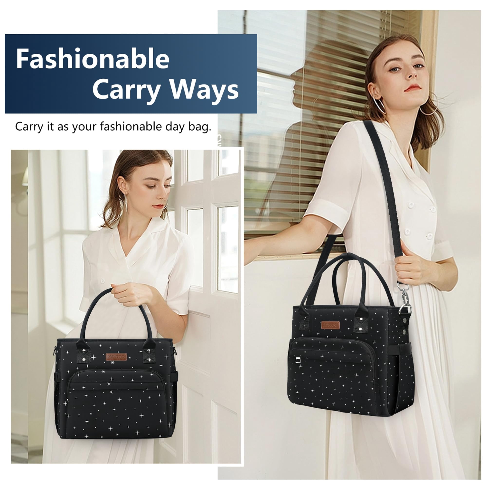 Lunch Bag Box Women - Leakproof Insulated Cooler For Large Tote Bags Adults  Black Starry Sky