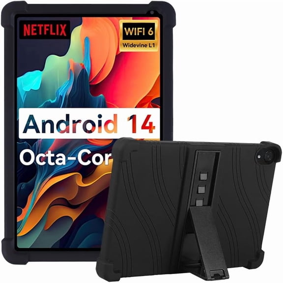 Kebiory for SHARECLOUD P10_T Tablet Case,Shockproof Lightweight Protective Kids Friendly Silicone Adjustable Stand Cover for FIRYMID 1060C/Frameflow P10-A/Kairisy-P10A 10 inch Tablet(Black)