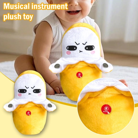Musical Banana Plush Toy with Recording & Music Sensing, 9.84" Interactive Singing Banana Soft Stuffed Animal Metronome Toy for Everyone