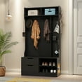 thumbnail image 4 of Furvclv Hall Tree With 6 Hooks, Coat Hanger, Entryway Bench, Drawers, Open Storage Shelves, Multiple Functions Hallway Coat Rack For Front Door Entrance Mudroom, 4 of 9