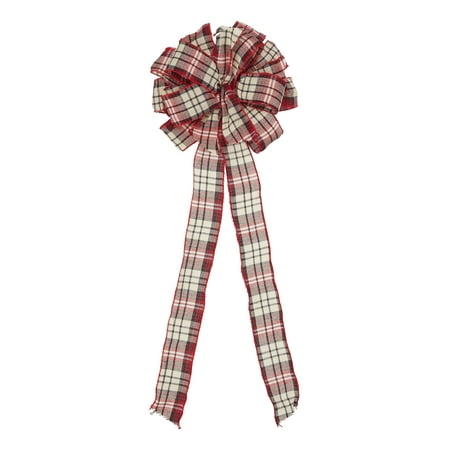 Holiday Time Red and Black Plaid Ribbon Christmas Tree Topper, 10.75