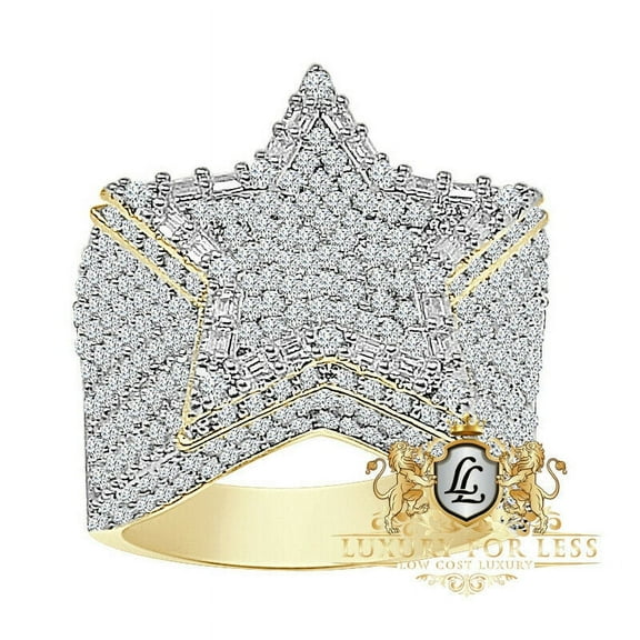 Men's Big Bold 22mm 14K Yellow Gold Over Baguette 4.00 Cwt. Star Shape Ring Band