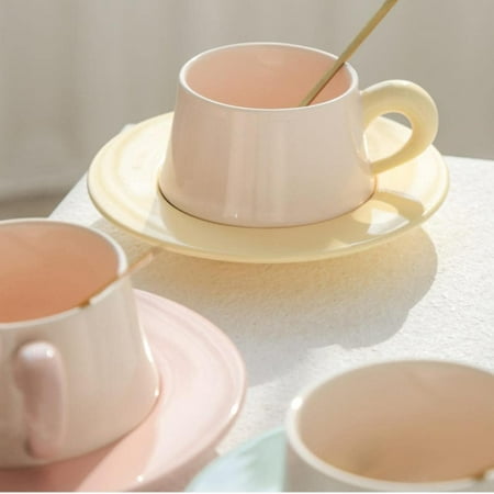 

SHZNSJWDKJ Exquisite and stunning ceramic tea cup and coffee mug set with saucer - perfect birthday gifts for her - ideal for breakfast coffee time dinner and tea parties - must-have f
