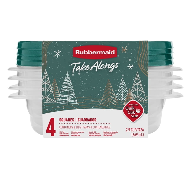 Rubbermaid TakeAlongs 2.9-Cup Square Food Storage Containers, Meal Prep Containers with Lids, Limited-Edition Blue Spruce, 4 Count