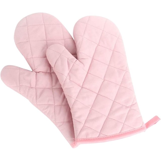 2 PCS Guantes De Cocina Guantes De Horno Resistentes Al Calor De Poliéster Y Algodón Para Barbacoa De Microondas - Rosa