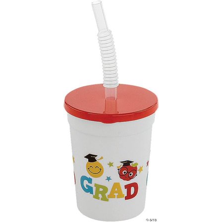 Fun Express 10 oz. Elementary Graduation Reusable BPA-Free Plastic Cups with Lids & Straws - 12 Count