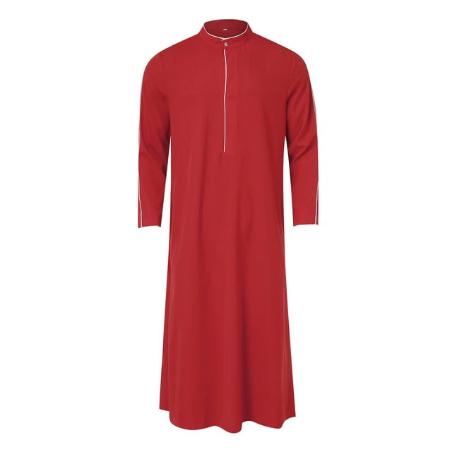Chemise Décontractée à Manches Longues avec Poche pour Hommes, Robe Musulmane, Chemises Rouges TTG