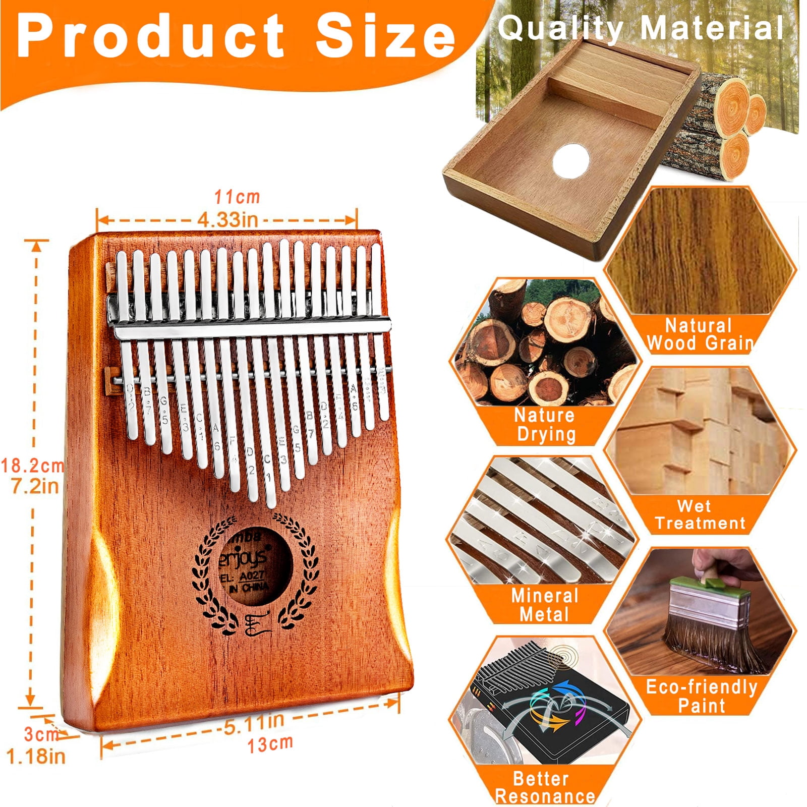 Everjoys Kalimba Thumb Piano 17 Keys, Professional Musical Instrument Finger Piano Marimbas with Portable Bag, Fast to Learn Songbook, Tuning Hammer, All in One Kit