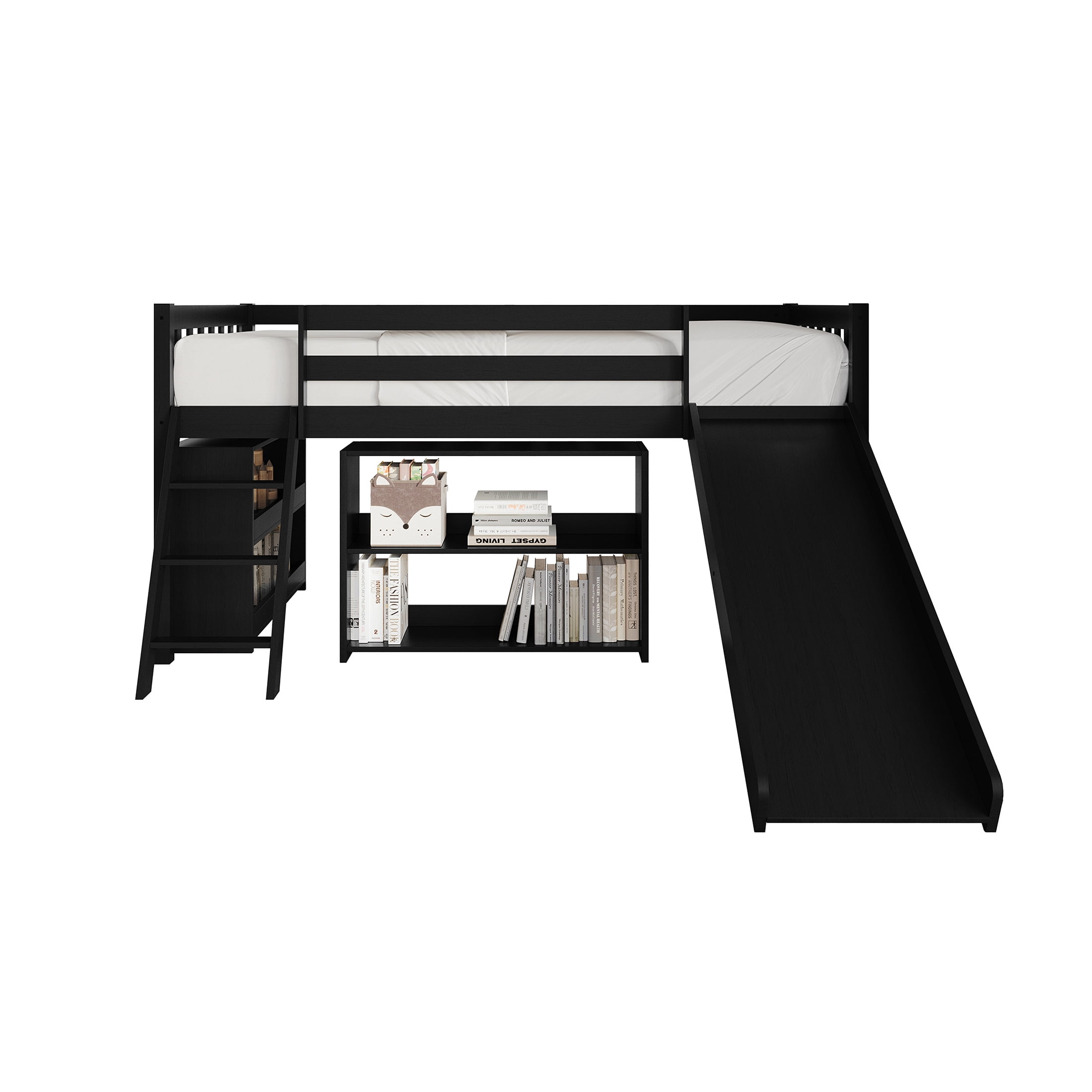 Castle Place Simple Twin Loft Bed with Ladder, Black