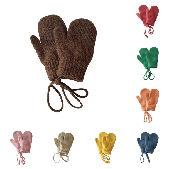 Ticikt Kids Winter Mitten Gloves, Candy‑Color Knit Mittens with Neck Hanging Strings for Toddler Boys Girls